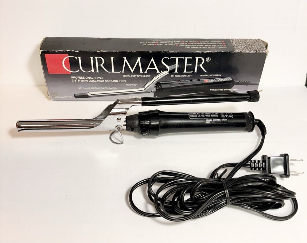 Vtg Curlmaster Curling Iron 3/8" Dual Heat Tight Curls 1989 TESTED Box SEE PIC